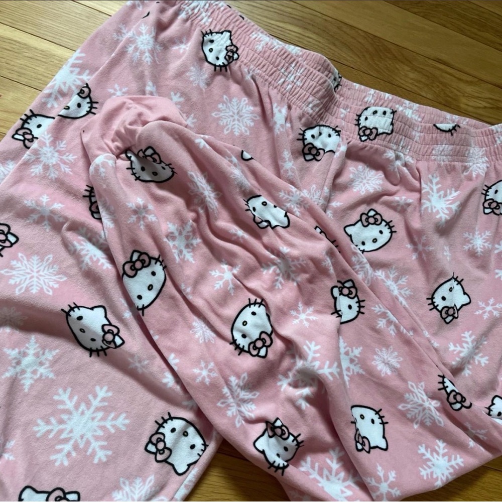 Hello Kitty Pink Fleece Pajama Bottoms with Snowflake Print